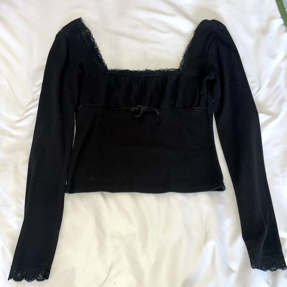 Lacy black longsleeve square neckline with bow